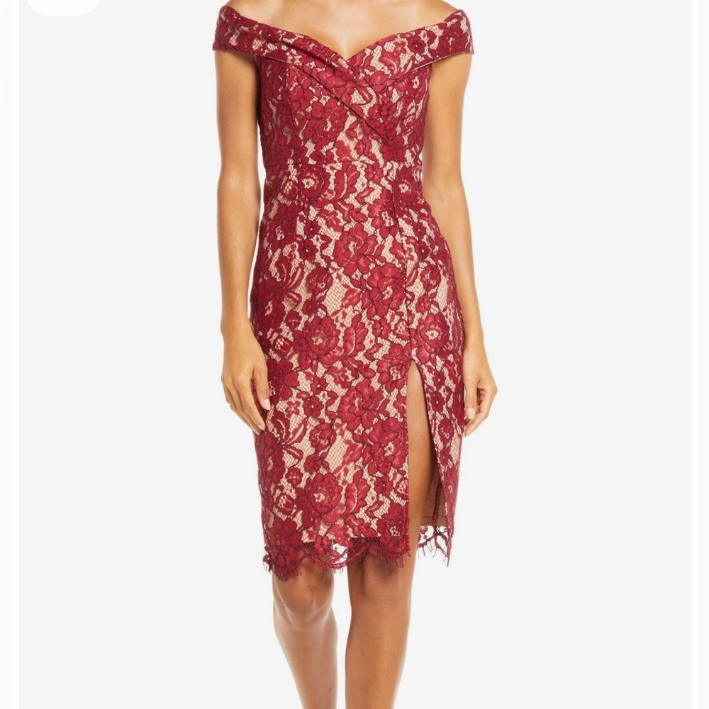 Lulu's Red Lace Off-Shoulder Cocktail Dress